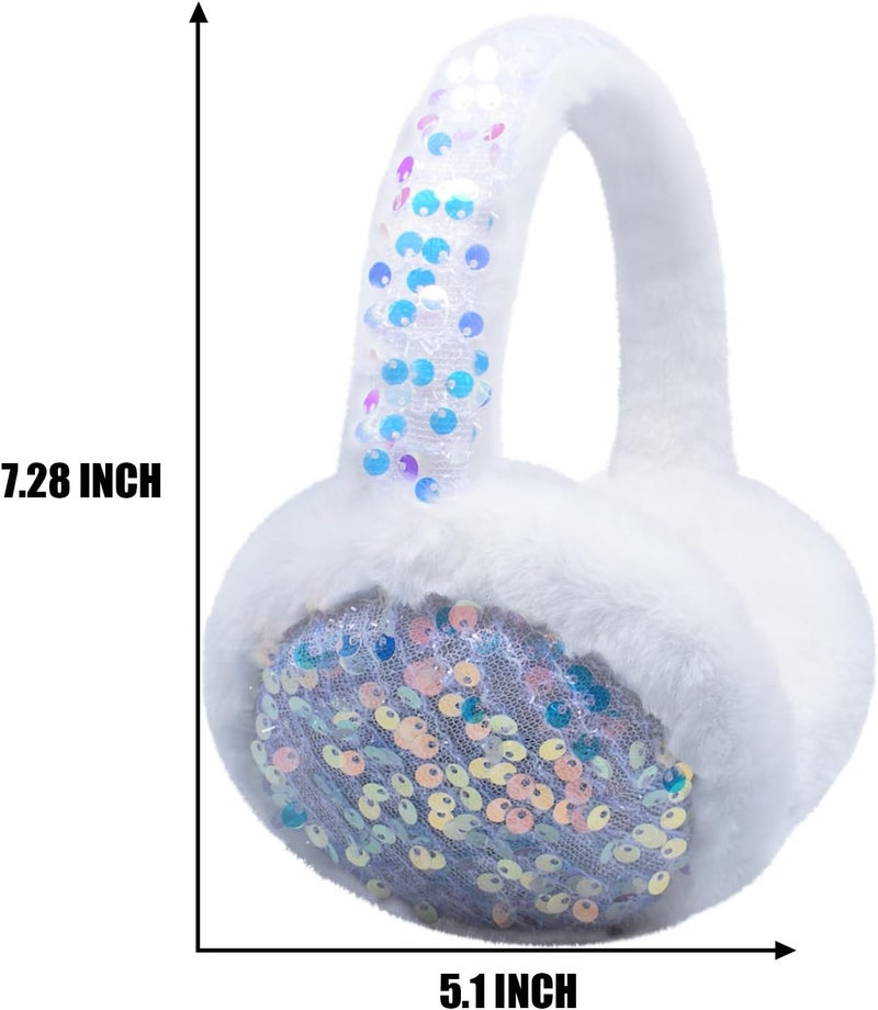 GSFY Ear Muffs Gloves Set for Kids Girls Adjustable Winter Sequin Faux Fur Windproof Warm Ear Warmer Outdoor - Image 2